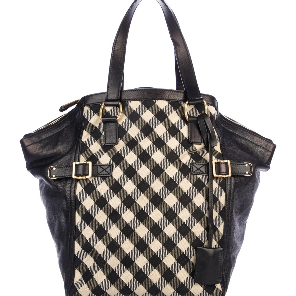 Yves Saint Laurent Black and Cream Checkered Tote